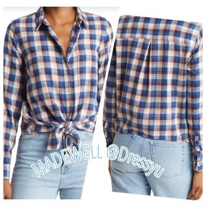 MADEWELL PREPPY  CLASSIC COTTON TIE FRONT PLAID SHIRT